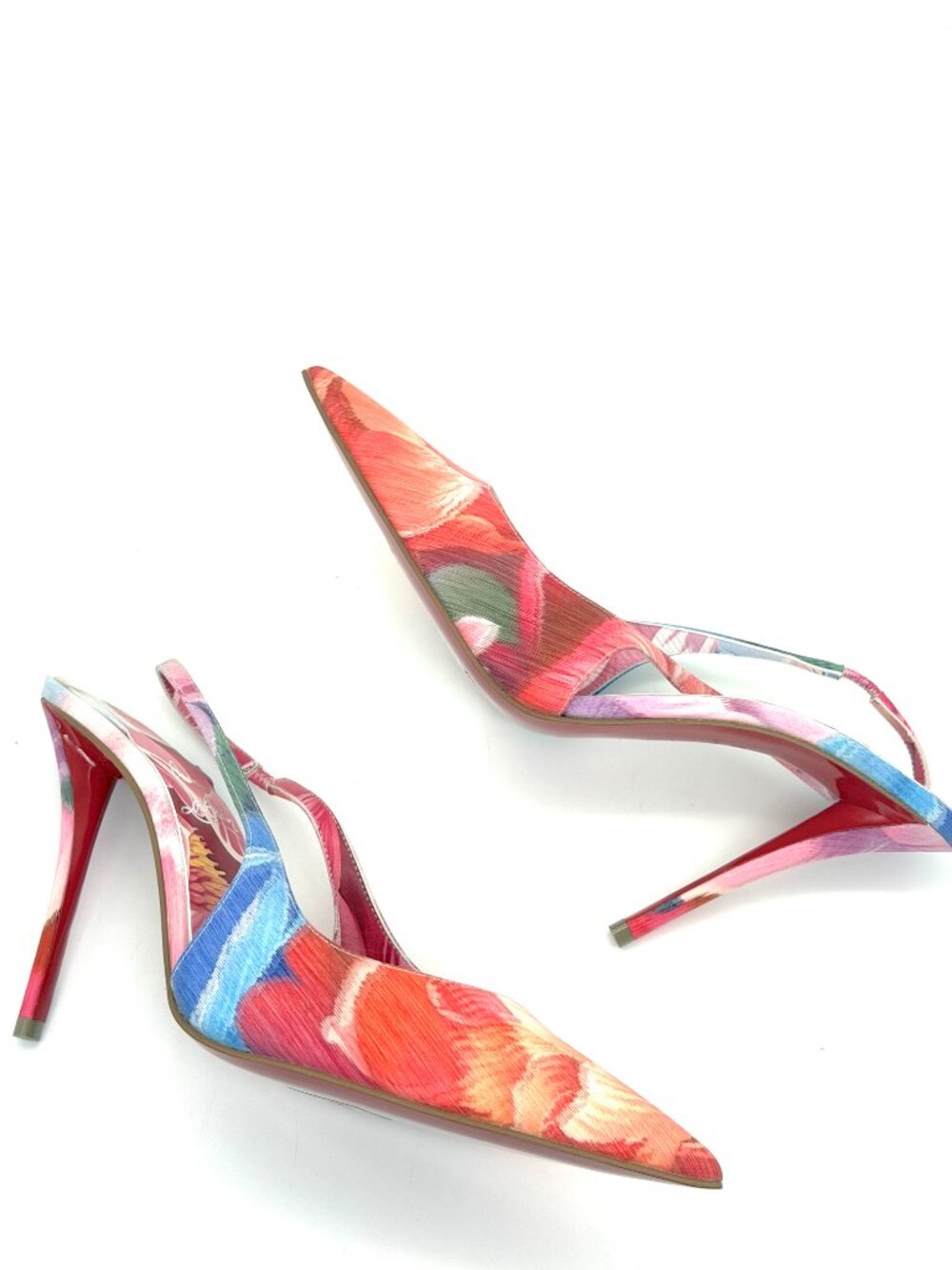 Christian Louboutin MISS Z SLING BACK 100 Silk Peonies Sandals Heels Shoe - Picture 13 of 16